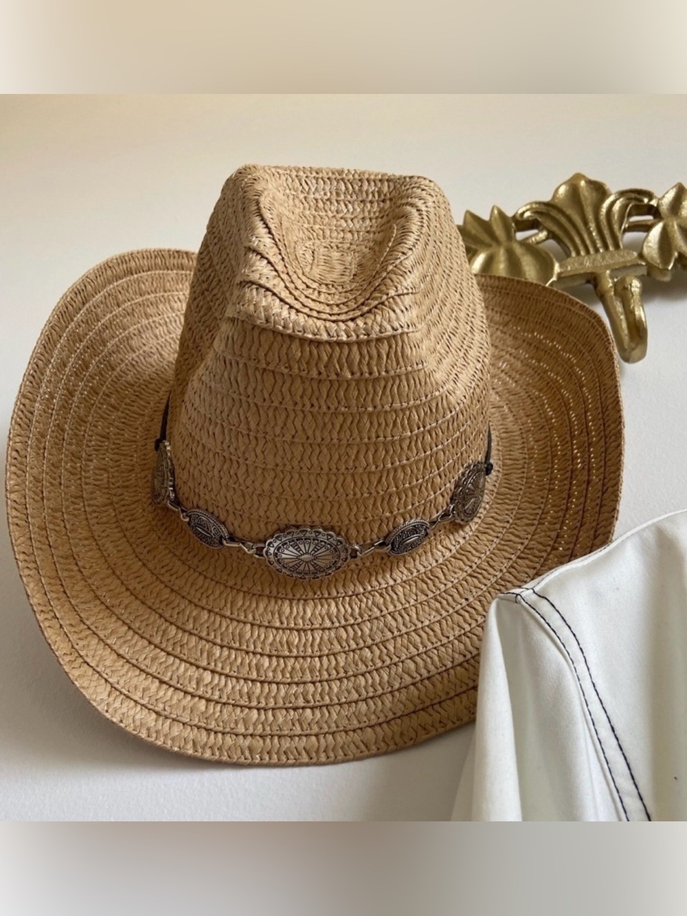 🆕Weave style Panama cowboy hat with silver detail